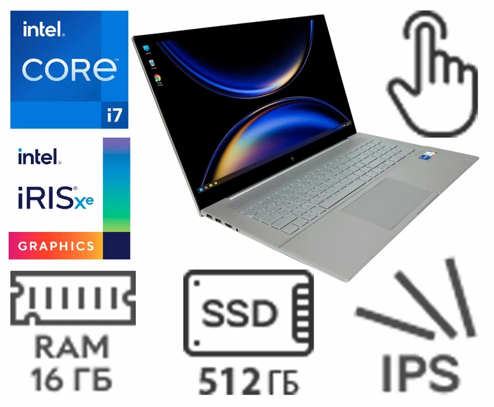 Ноутбук HP Envy 17-cr0013dx: Core i7-1260P / RAM 16 ГБ / SSD 512 ГБ / Intel Iris Xe Graphics / 17.3" IPS, Multi-touch / Б/В - Фото 2 Ноутбук HP Envy 17-cr0013dx: Core i7-1260P / RAM 16 ГБ / SSD 512 ГБ / Intel Iris Xe Graphics / 17.3" IPS, Multi-touch / Б/В - зображення 2