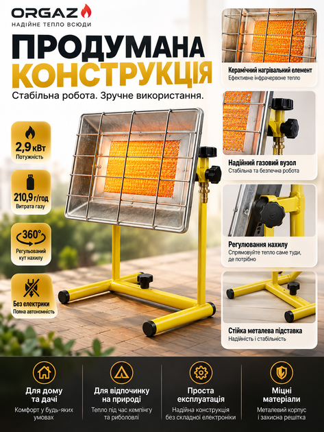 Газовый инфракрасный обогреватель Orgaz SB-650 2,9 кВт на металлической подставке - изображение 3