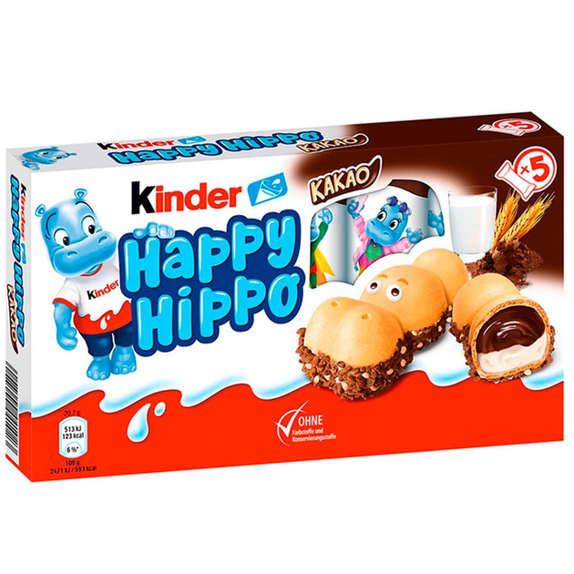 Вафельні батончики з кремом Kinder Happy Hippo (какао), 103.5 г - Фото 1 Вафельні батончики з кремом Kinder Happy Hippo (какао), 103.5 г - изображение 1