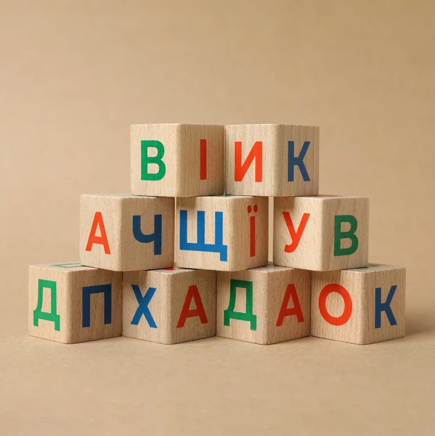 Кубики дерев'яні з літерами Українська абетка 9 шт 35х35 мм з книжечкою - зображення 7