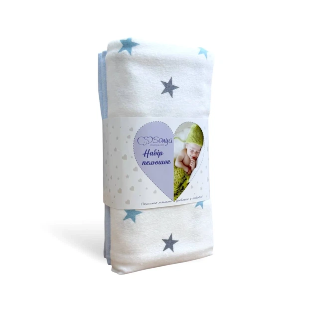 Набор фланелевых пеленок Маленька Соня Soft Stars 90х120 см голубой - Фото 1 Набор фланелевых пеленок Маленька Соня Soft Stars 90х120 см голубой - изображение 1