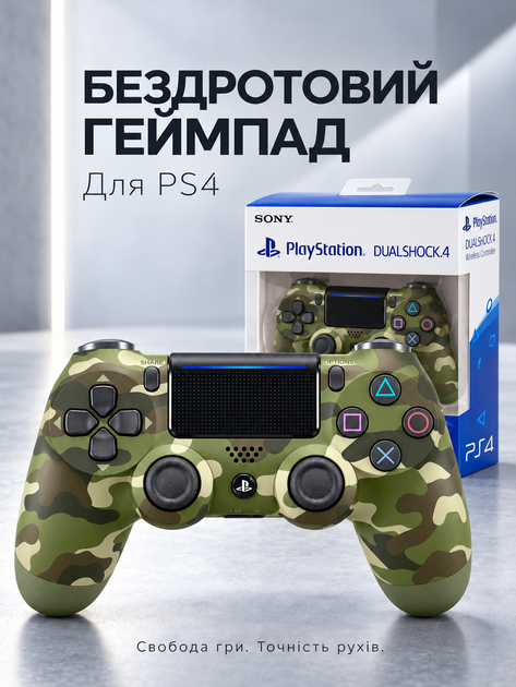 Беспроводной геймпад Doubleshock для PS4, PS3, ПК, Android и iOS, зеленый камуфляж - Фото 1 Беспроводной геймпад Doubleshock для PS4, PS3, ПК, Android и iOS, зеленый камуфляж - изображение 1