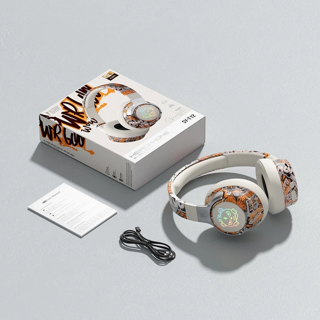 Игровые беспроводные наушники Xusom T12 Graffiti Edition - White-Orange - изображение 7