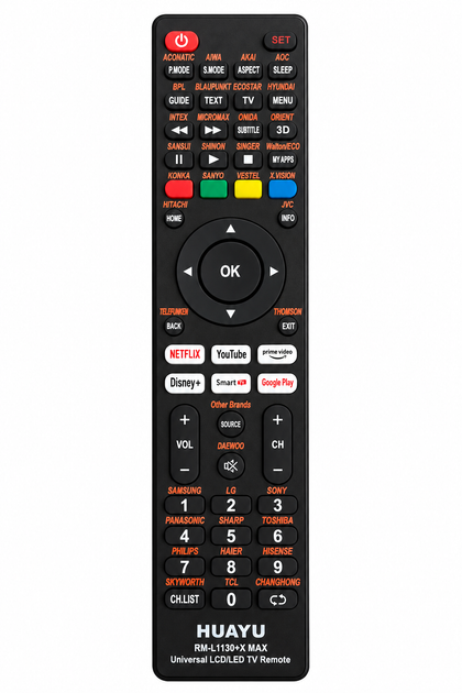 Универсальный пульт HUAYU RM-L1130+X MAX для телевизора LCD LED OLED ULED Smart TV - Фото 1 Универсальный пульт HUAYU RM-L1130+X MAX для телевизора LCD LED OLED ULED Smart TV - изображение 1