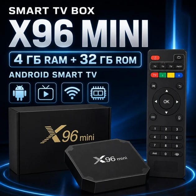 Смарт-ТВ приставка X96 Mini 4/32 ГБ Android 4K Wi-Fi з HDMI та Ethernet - зображення 3