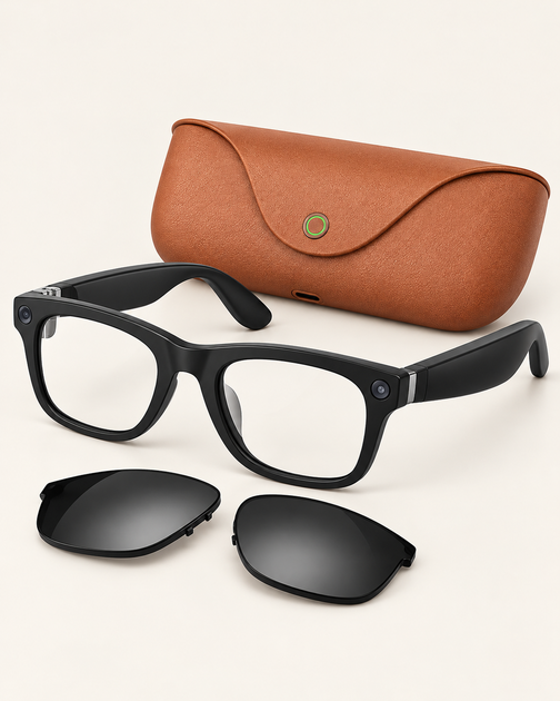 Розумні окуляри Smart Glasses AI з камерою, Bluetooth, мікрофоном і 2 парами лінз, чорні - зображення 2