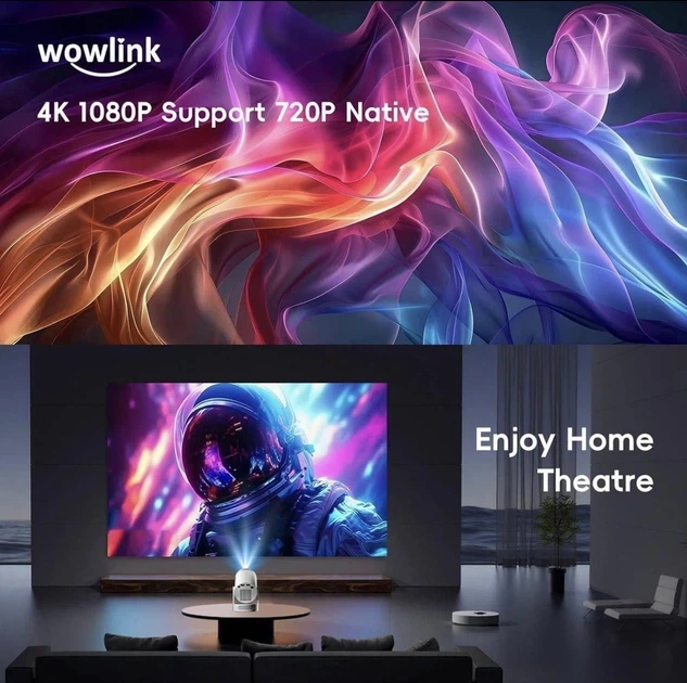 Мини-проектор Wowlink W210 портативный WiFi 6 Bluetooth 5.4, 720P, поддержка 1080P/4K HDR, Smart-проектор для дома - изображение 2