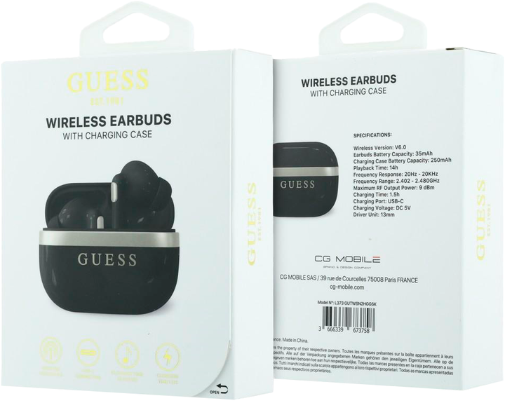 Słuchawki Guess Glossy Gold LinePrinted Classic Logo TWS Black (3666339673758) - obraz 6
