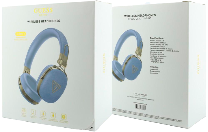 Słuchawki Guess Grained Triangle Gold Logo Blue (3666339673703) - obraz 4