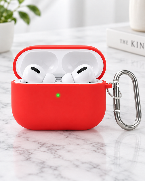 Чехол силиконовый противоударный для AirPods 4 с микрофиброй красный SR-547 - изображение 4