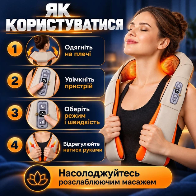 Роликовый инфракрасный массажер для шеи плеч и всего тела Massager of Neck Kneading Массажный воротник (HSM501457) - изображение 14