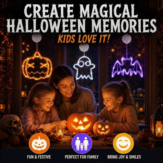 Светодиодные украшения на окно Halloween, набор 3 шт., тыква, призрак, летучая мышь - изображение 4