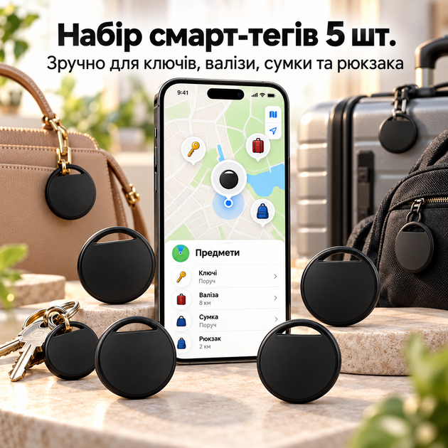 Набір смарт-трекерів для пошуку речей сумісних з Apple Find My для iPhone та iPad, 5 шт - зображення 9