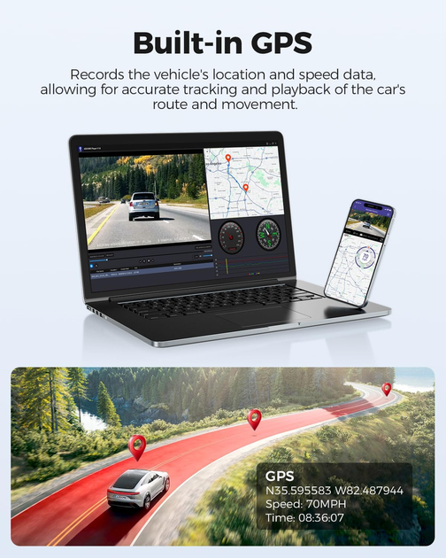 Видеорегистратор AZDOME M300S 4K UHD, Wi-Fi 5.8 ГГц, GPS, 170°, голосовое управление, WDR, G-сенсор, microSD 64 ГБ - изображение 8