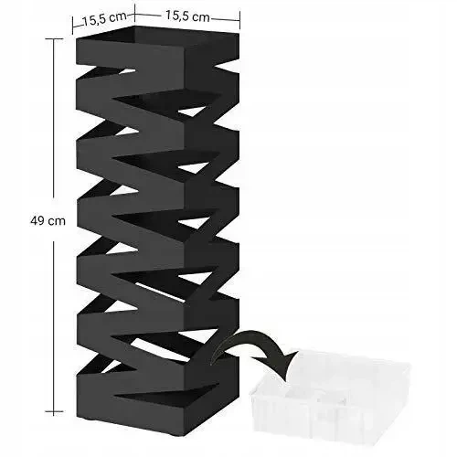 Зонтик, подставка для зонтов LUC16B Черная 15,5x15,5x49 см металлическая, геометрическая форма, с поддоном для воды и 4 крючками - Фото 2 Зонтик, подставка для зонтов LUC16B Черная 15,5x15,5x49 см металлическая, геометрическая форма, с поддоном для воды и 4 крючками - изображение 2