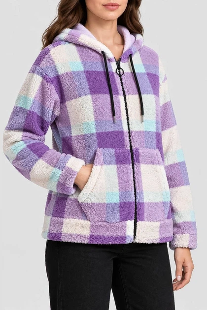 Кофта жіноча тедді на блискавці, колір бузковий, розмір L-XL FA_015448 - зображення 3