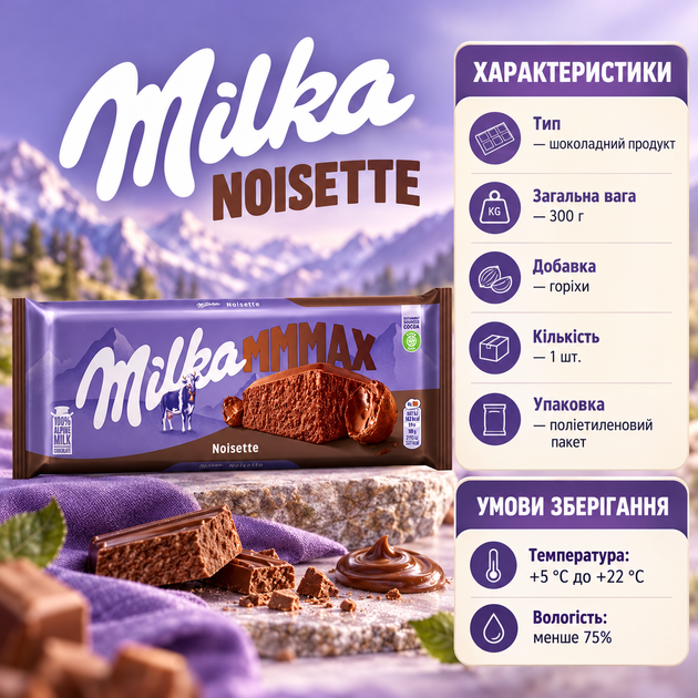 Батончик шоколадний Milka Noisette з горіховим кремом молочним шоколадом горіхами медом солодкий десерт для чаю та кави 300 г - зображення 3