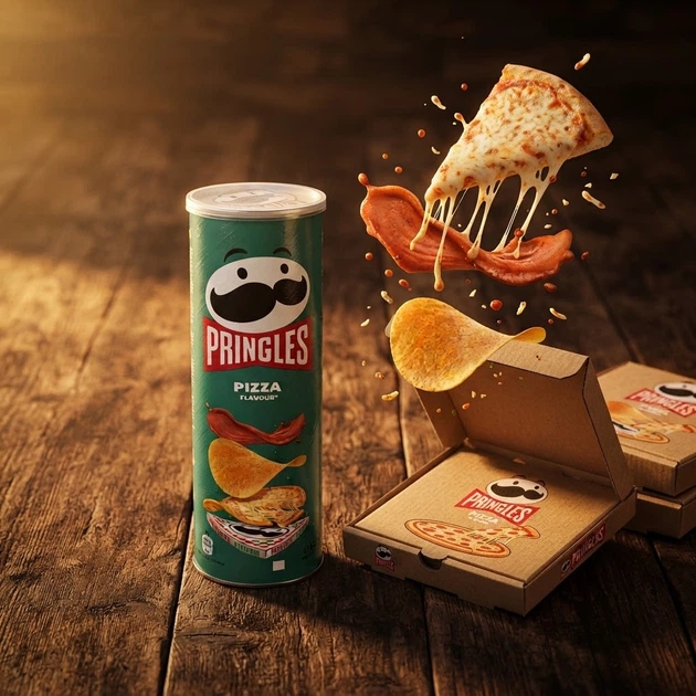 Чипси Pringles Pizza картопляні зі смаком піци хрусткі ароматизовані скибочки з томатом часником цибулею без пальмової олії у картонному тубусі 165 г - Фото 5 Чипси Pringles Pizza картопляні зі смаком піци хрусткі ароматизовані скибочки з томатом часником цибулею без пальмової олії у картонному тубусі 165 г - зображення 5
