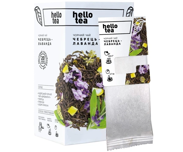 Чай чорний Hello Tea Чабрець Лаванда пакетований великолистовий індійський цейлонський квітковий з цедрою лимона у фільтр пакетах 20 шт - зображення 8