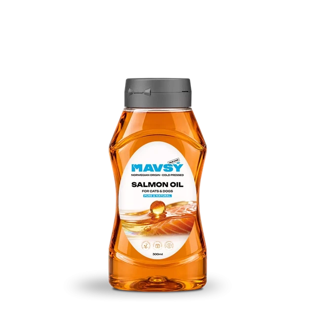 Лососевое масло для кошек и собак Mavsy Salmon Oil холодного отжима с Омега-3 и Омега-6, 300 мл (40573) - Фото 1 Лососевое масло для кошек и собак Mavsy Salmon Oil холодного отжима с Омега-3 и Омега-6, 300 мл (40573) - изображение 1