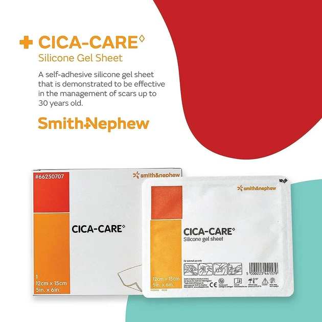 Пластырь Smith&Nephew Cica-Care Silicone Gel Adhesive Sheet 12 × 15 см 1 шт. Силиконовый гелевый Сика-Кеа для лечения и профилактики рубцов и шрамов - изображение 2