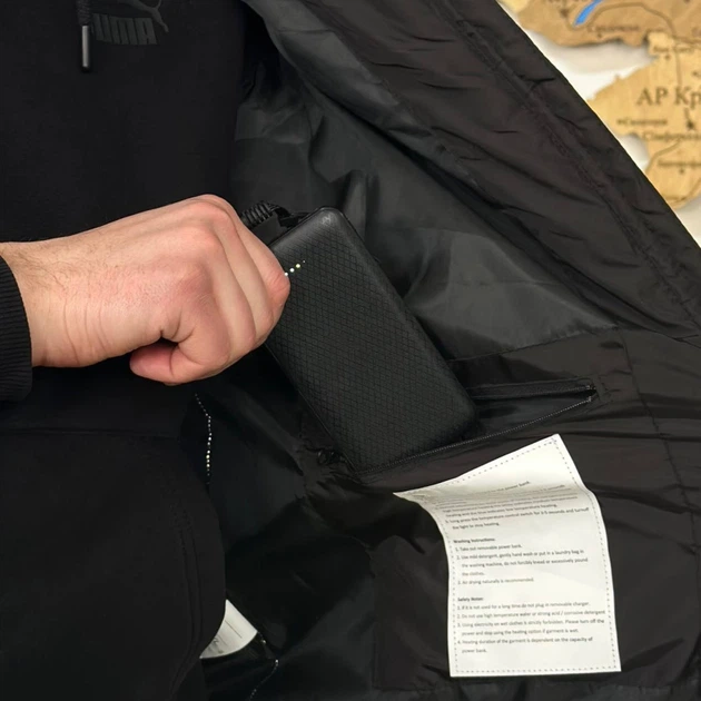 Жилет (4XL) з підігрівом від Power Bank (USB), 4 зони обігріву Чорний - зображення 11