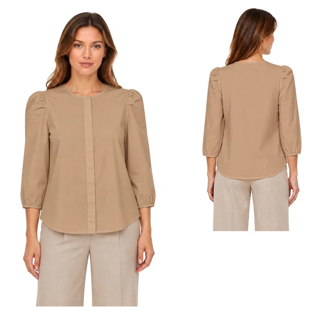 Блузка жіноча Aware by Vero Moda бежева бавовняна з пишними рукавами 3/4 XS - Фото 6 Блузка жіноча Aware by Vero Moda бежева бавовняна з пишними рукавами 3/4 XS - изображение 6