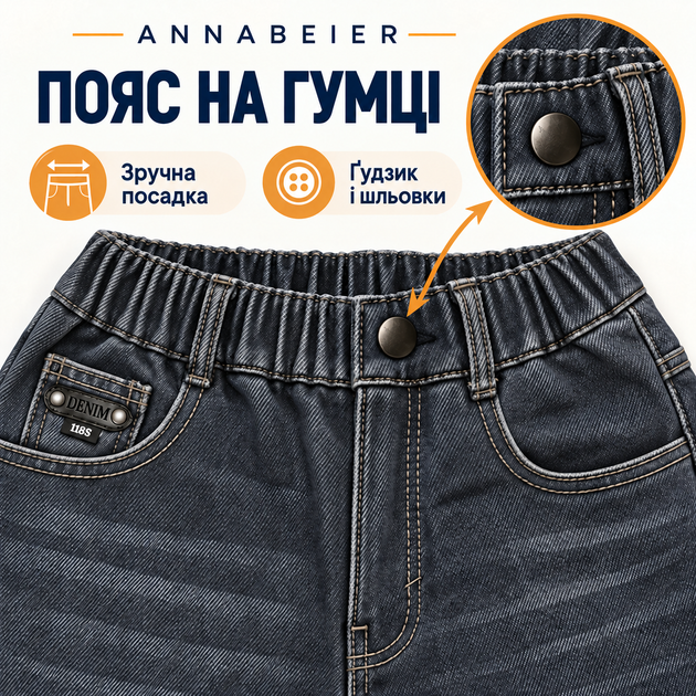 Підліткові джинси Annabeier утеплені Mom Wide на плюшевому флісі,Темно-синій 170 - зображення 7