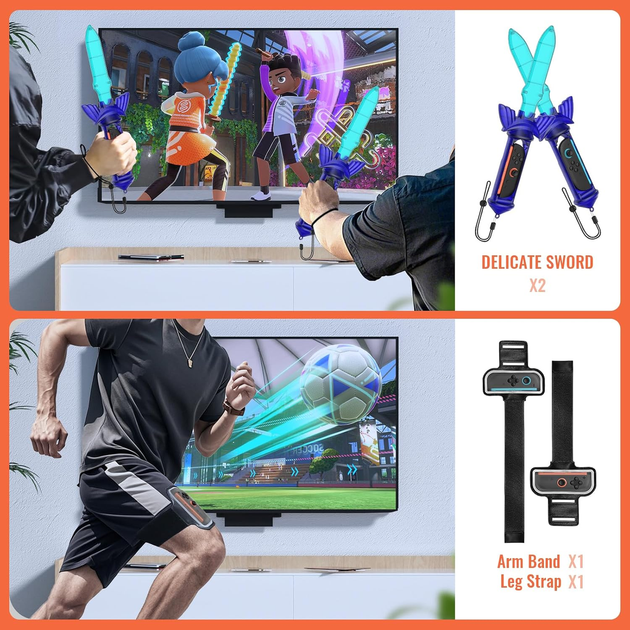 Набор спортивных аксессуаров JDDWIN для Nintendo Switch 2, 12 в 1, теннис, гольф, Chambara, ремешки, ручки Joy-Con - изображение 4