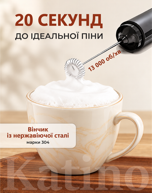 Капучинатор електричний акумуляторний спінювач молока та міксер для кави Type-C Чорний (20019) - изображение 4