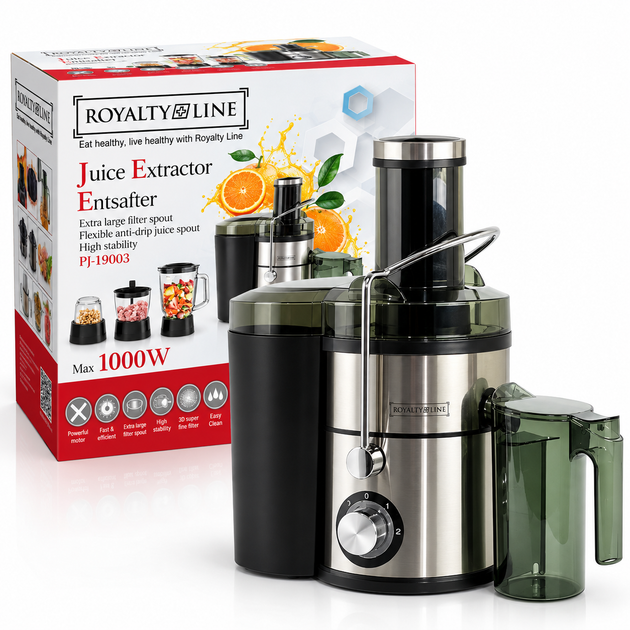 Соковыжималка центробежная Royalty Line RL-PJ19003 1000 Вт 4 в 1 Электрическая соковыжималка для овощей и фруктов с блендером - изображение 5