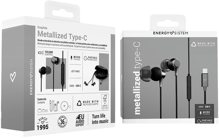 Słuchawki Energy Sistem Metallized Type C Graphite (8432426456741) - obraz 2