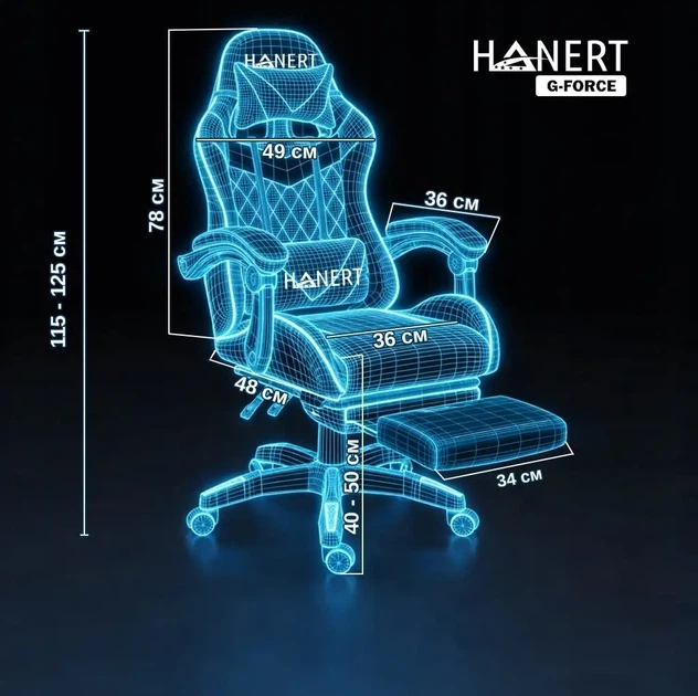 Компьютерное кресло Hanert G-Force Black геймерское с подставкой для ног Tilt вращением 360° до 120 кг черное - изображение 11