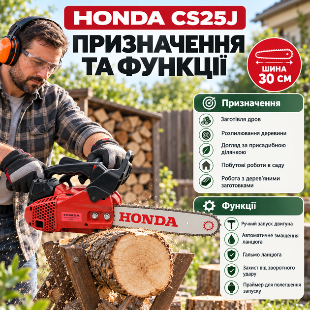 Бензопила цепная Honda CS25J 1,8 кВт одноручная для сада древесины дров шина 30 см шаг 3/8 - Фото 3 Бензопила цепная Honda CS25J 1,8 кВт одноручная для сада древесины дров шина 30 см шаг 3/8 - изображение 3