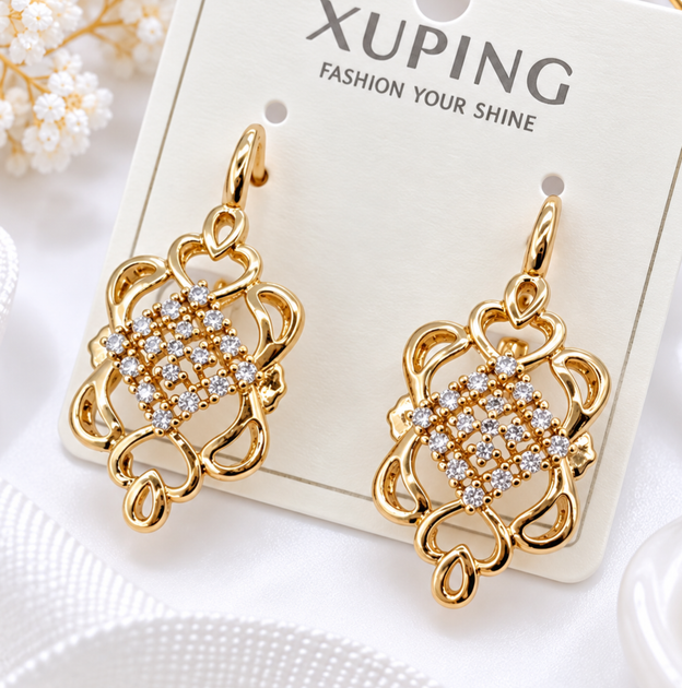Сережки Xuping довжина 3.1см ширина 1.4см медичне золото позолота 18К с1719 - Фото 1 Сережки Xuping довжина 3.1см ширина 1.4см медичне золото позолота 18К с1719 - зображення 1