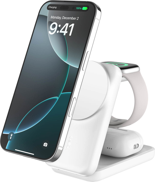Ladowarka magnetyczna Belkin UltraCharge 3-in-1 Foldable Magnetic Charger 25W White (WIZ036KQWH) - Zdjęcie 1 Ladowarka magnetyczna Belkin UltraCharge 3-in-1 Foldable Magnetic Charger 25W White (WIZ036KQWH) - obraz 1