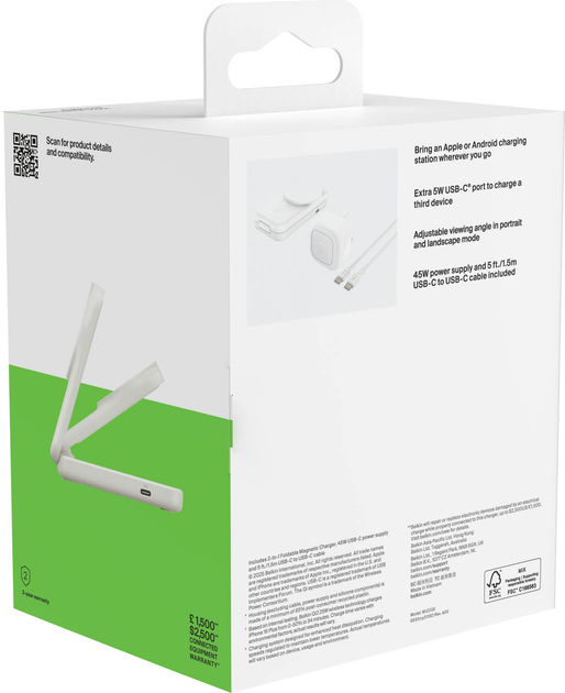 Магнітний зарядний пристрій Belkin UltraCharge 2-in-1 Qi2 Square Magnetic Charger 25W White (WIZ038KQWH) - Фото 4 Магнітний зарядний пристрій Belkin UltraCharge 2-in-1 Qi2 Square Magnetic Charger 25W White (WIZ038KQWH) - зображення 4