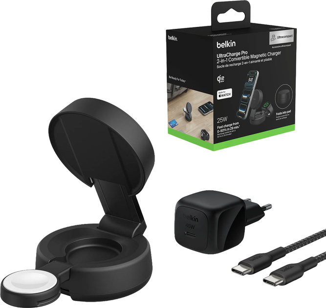 Ladowarka magnetyczna Belkin 2-in-1 Convertible Magnetic Charger with Qi2 25W Charcoal (WIZ043KQCH) - obraz 5