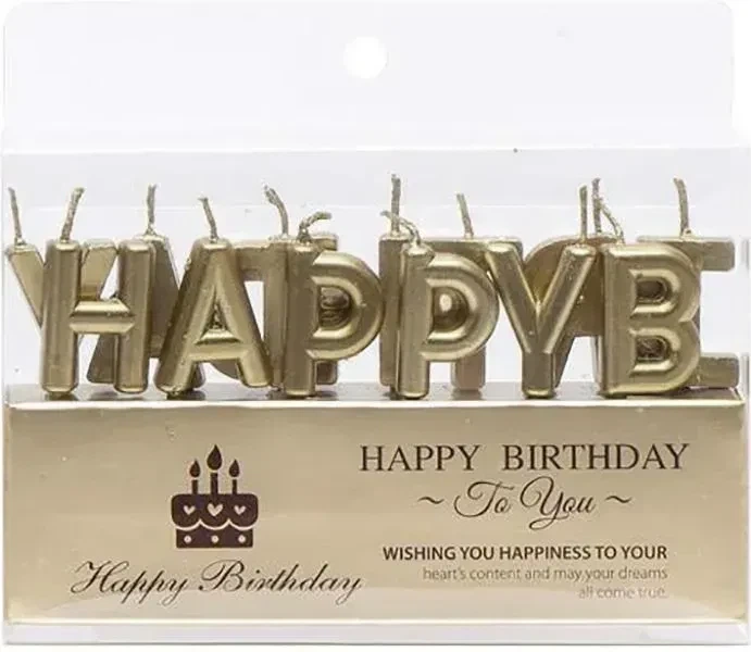 Набір свічок для торту літери "Happy Birthday Бронзові" - Фото 1 Набір свічок для торту літери "Happy Birthday Бронзові" - зображення 1