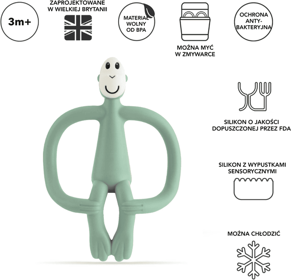 Gryzak kojący Matchstick Monkey ze szczoteczką Małpka Miętowy (MM-T-009) (705604684600) - obraz 3