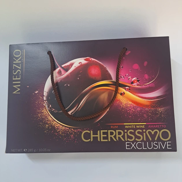 Цукерки вишня в лікері Mieszko Cherrissimo Exclusive у чорному шоколаді подарункова упаковка 285 г - Фото 1 Цукерки вишня в лікері Mieszko Cherrissimo Exclusive у чорному шоколаді подарункова упаковка 285 г - зображення 1