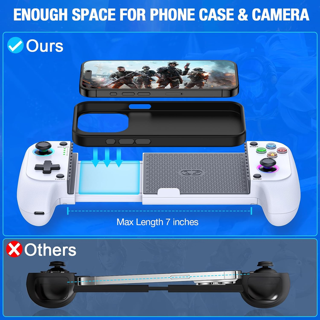 Игровой геймпад для iPhone/Android, Bluetooth, Hall-джойстики, RGB-подсветка, Turbo, вибрация, USB-C - Фото 3 Игровой геймпад для iPhone/Android, Bluetooth, Hall-джойстики, RGB-подсветка, Turbo, вибрация, USB-C - изображение 3
