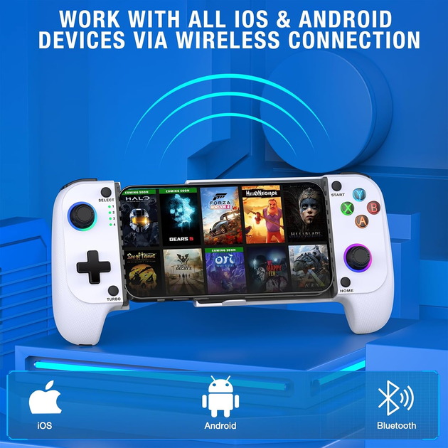 Игровой геймпад для iPhone/Android, Bluetooth, Hall-джойстики, RGB-подсветка, Turbo, вибрация, USB-C - Фото 6 Игровой геймпад для iPhone/Android, Bluetooth, Hall-джойстики, RGB-подсветка, Turbo, вибрация, USB-C - изображение 6