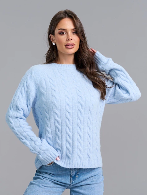 Вязаный теплый джемпер с косами и рукавами реглан ISSA PLUS SA-7161LP Universal голубой (issa2007682876495) - Фото 1 Вязаный теплый джемпер с косами и рукавами реглан ISSA PLUS SA-7161LP Universal голубой (issa2007682876495) - изображение 1