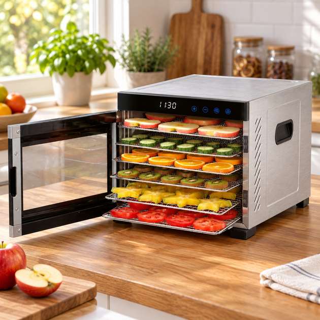 Дегидратор для фруктов ProfiCook 650 Вт электросушилка для овощей 6 секций терморегулятор таймер автовыключение - изображение 5