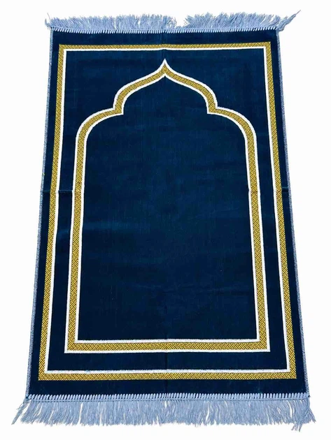 Килимок для намазу Golden Mihrab Sajda 110 × 70 см Синій оксамит - Фото 1 Килимок для намазу Golden Mihrab Sajda 110 × 70 см Синій оксамит - изображение 1