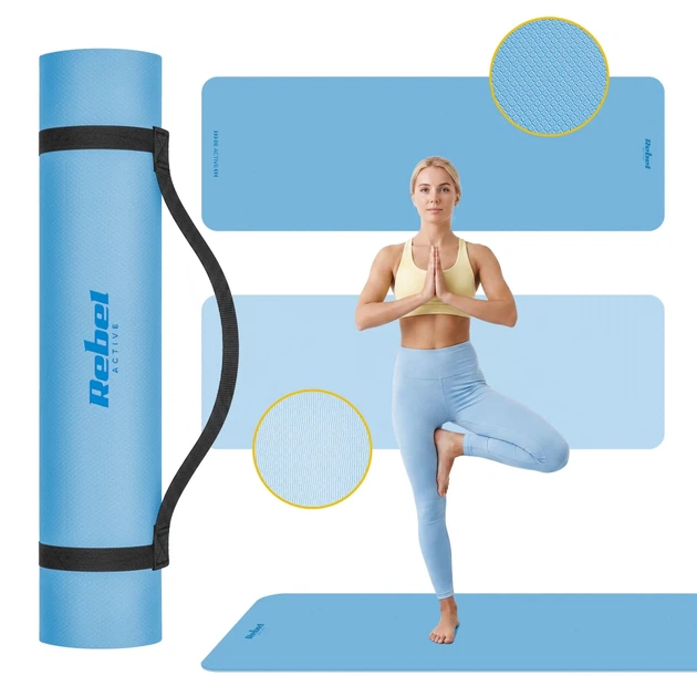 Килимок для йоги Rebel Active 183x61 см 6 мм TPE Blue (5901890130899) - зображення 10