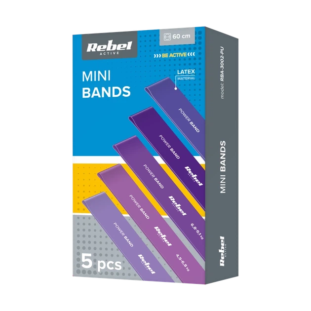 Набір мініеспандерів латексових REBEL Mini Band L 2.3-18.2 kg 5 шт Purple (RBA-3002-PU) - Фото 5 Набір мініеспандерів латексових REBEL Mini Band L 2.3-18.2 kg 5 шт Purple (RBA-3002-PU) - зображення 5