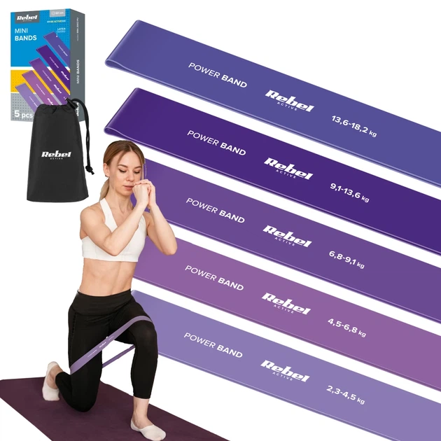 Набір мініеспандерів латексових REBEL Mini Band L 2.3-18.2 kg 5 шт Purple (RBA-3002-PU) - Фото 9 Набір мініеспандерів латексових REBEL Mini Band L 2.3-18.2 kg 5 шт Purple (RBA-3002-PU) - зображення 9