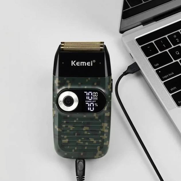 Электрическая беспроводная бритва для мужчин, USB-C, Kemei KM-2027, Пиксель / Мужская аккумуляторная электробритва / Шейвер - изображение 4